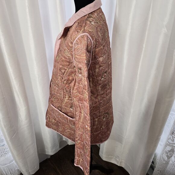 Liz Claiborne Reversible Quilted Coat Jacket Large Women Pink Paisley Lightweigt - Picture 6 of 11